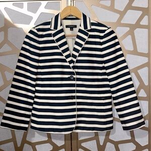 Ann Taylor Navy & Ecru Stripe Jacket